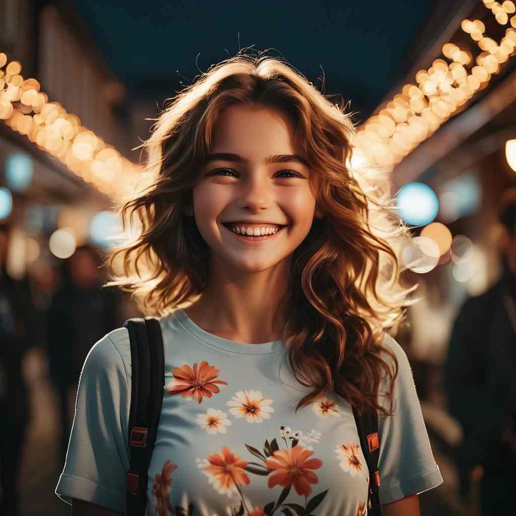 A happy girl standing in a street